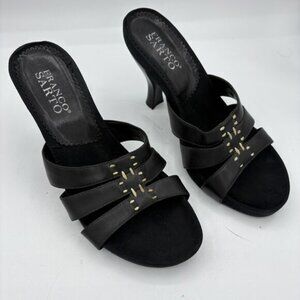 Franco Sarto‎ High Heels Womens 7 Leather Kitten Black Open Toe Mule Straps G2